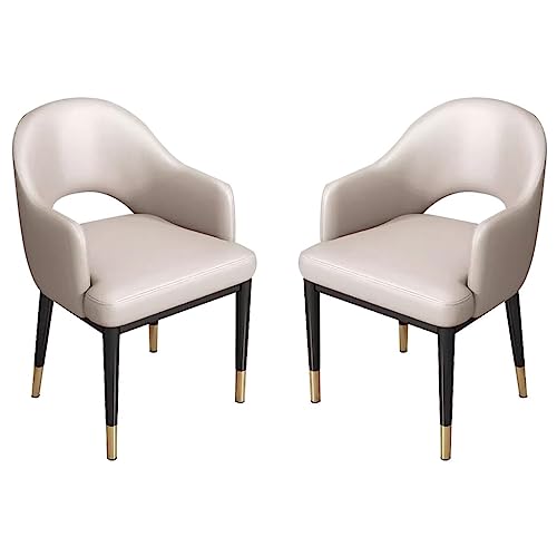 UCKYSU AMENAS Küche und Esszimmer Stühle Küchen Esszimmerstühle 2er Set Haushalts Schreibtischstuhl Aus Litschi Leder Moderne Freizeit Esszimmer Akzent Sessel Stabile Metallbeine(Beige White) von UCKYSU