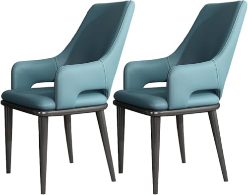 UCKYSU AMENAS Küche und Esszimmer Stühle Küchen Esszimmerstühle 2er Set Moderner Stuhl PU Leder Hoher Rückenlehne Gepolsterter Weicher Sitzfläche Armlehnen Metallbeinen(Blue) von UCKYSU