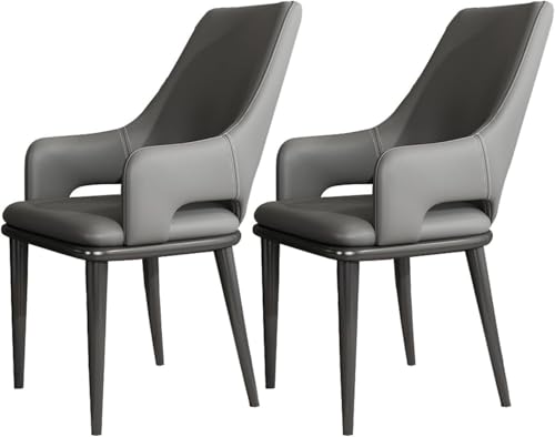 UCKYSU AMENAS Küche und Esszimmer Stühle Küchen Esszimmerstühle 2er Set Moderner Stuhl PU Leder Hoher Rückenlehne Gepolsterter Weicher Sitzfläche Armlehnen Metallbeinen(Dark Gray) von UCKYSU