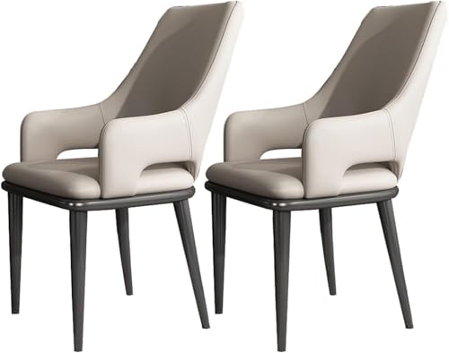 UCKYSU AMENAS Küche und Esszimmer Stühle Küchen Esszimmerstühle 2er Set Moderner Stuhl PU Leder Hoher Rückenlehne Gepolsterter Weicher Sitzfläche Armlehnen Metallbeinen(Light Gray) von UCKYSU