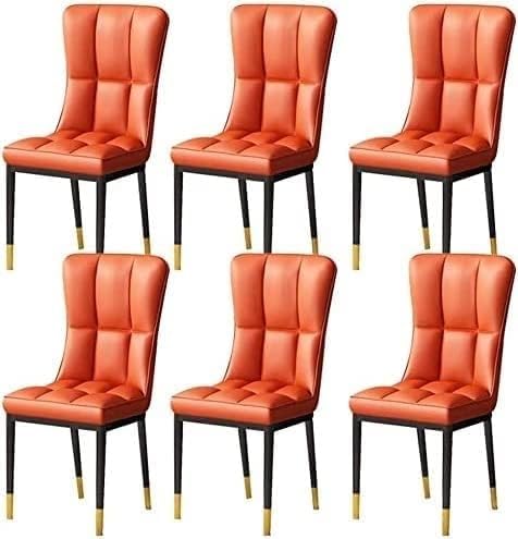 UCKYSU AMENAS Küche und Esszimmer Stühle Küchen Esszimmerstühle 6er Set Moderne Wohnzimmerstühle PU Leder Mit Hoher Rückenlehne Gepolsterter Weicher Sitzfläche(Orange) von UCKYSU
