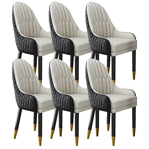 UCKYSU AMENAS Küche und Esszimmer Stühle Küchen Esszimmerstuhl Set Mit 6 Stühlen Mikrofaser Leder Schlafzimmer Balkon Sofastuhl Hohe Rückenlehne Beine Aus Massivholz(Black+beige) von UCKYSU