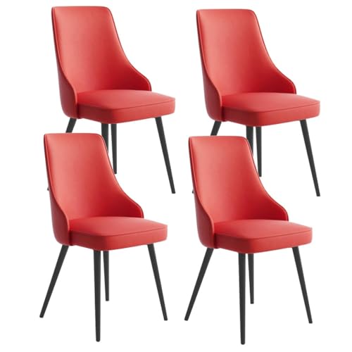 UCKYSU AMENAS Küche und Esszimmer Stühle Wasserdichtes Pu Leder Küchen Esszimmerstuhl Set Mit 4 Stück Schwarze Beine Wohnzimmer Lounge Thekenstühle(Red) von UCKYSU
