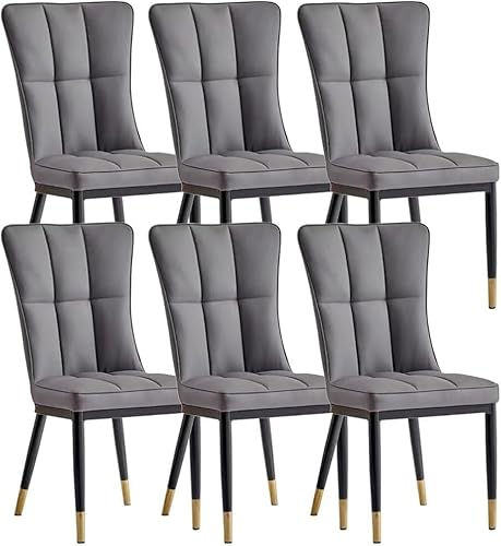 UCKYSU AMENAS Küche und Esszimmer Stühle Wasserfester Esszimmerstuhl Aus Leder 6er Set Moderner Lounge Stuhl Rückenlehne for Die Küchentheke Wohnzimmerstühle Metallbeinen(Grey) von UCKYSU