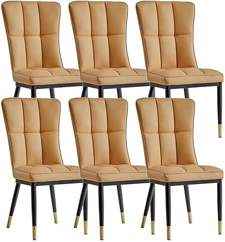 UCKYSU AMENAS Küche und Esszimmer Stühle Wasserfester Esszimmerstuhl Aus Leder 6er Set Moderner Lounge Stuhl Rückenlehne for Die Küchentheke Wohnzimmerstühle Metallbeinen(Off Yellow) von UCKYSU