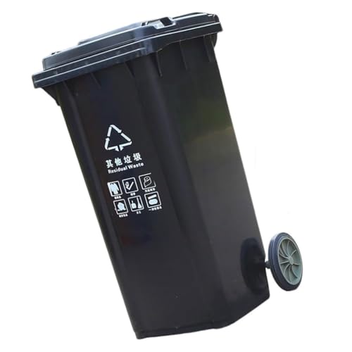 UCKYSU Abfalleimer mit Rädern, Deckel und Griffen, perfekt für Terrassen, Küchen, Unterhaltung im Freien (schwarz, 240 l) von UCKYSU