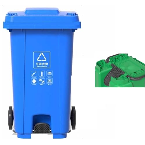UCKYSU Mülleimer für den Außenbereich, mit Pedal, mit Rollen, Deckel für den gewerblichen Gebrauch, Freisprecheinrichtung, einfach zu bedienen, Blau, 100 l von UCKYSU