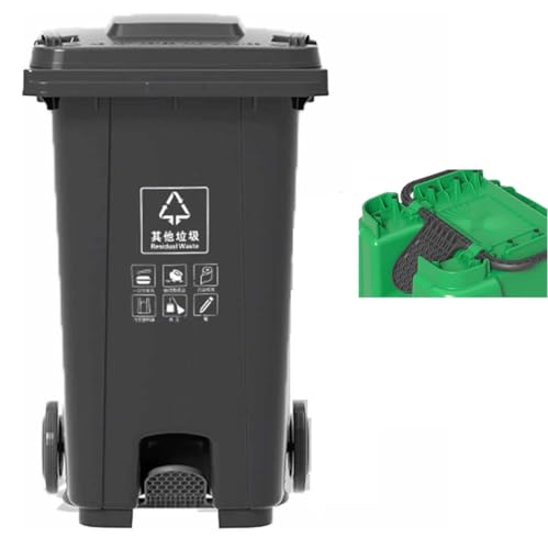 UCKYSU Mülleimer für den Außenbereich, mit Pedal, mit Rollen, Deckel für den gewerblichen Gebrauch, Freisprecheinrichtung, einfach zu bedienen, Grau, 100 l von UCKYSU
