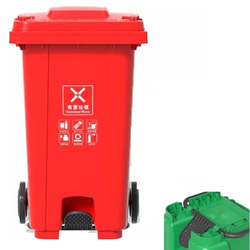UCKYSU Mülleimer für den Außenbereich, mit Pedal, mit Rollen, Deckel für den gewerblichen Gebrauch, Freisprecheinrichtung, einfach zu bedienen (Rot, 120 l) von UCKYSU