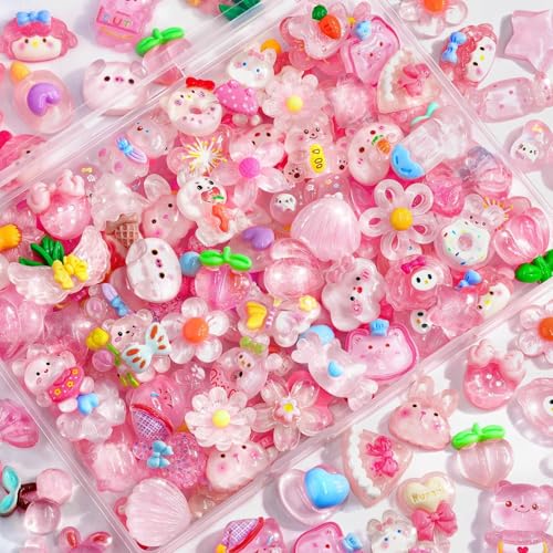 UCLEVER 100 Stück Cute Slime Charms Bulk Set - Kawaii Flatback Harz Charms für Handwerk, Mini Decoded Acryl Verzierungen für Telefon Junk Cases, Scrapbooking & DIY Dekoration (Rosa) von UCLEVER