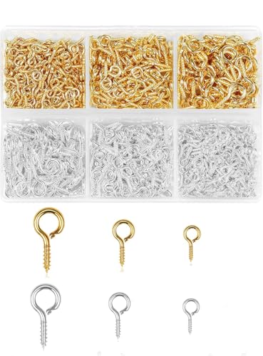 UCLEVER 840 Stück Schraubösen Ösenschraube Kleine Augennadeln Ringschraube Metal Augenschrauben Ösenstifte Handarbeit für DIY Art Crafts Schmuck, 3 Größen(Gold & Silber) (840) von UCLEVER