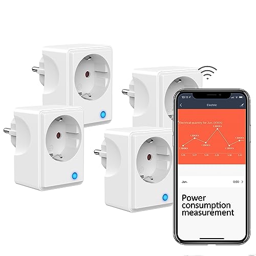 UCOMEN WLAN Steckdose mit Strommessung Funktioniert mit Alexa, Google Home, Smart life APP 16A 3680W, weiß,4 pack von UCOMEN