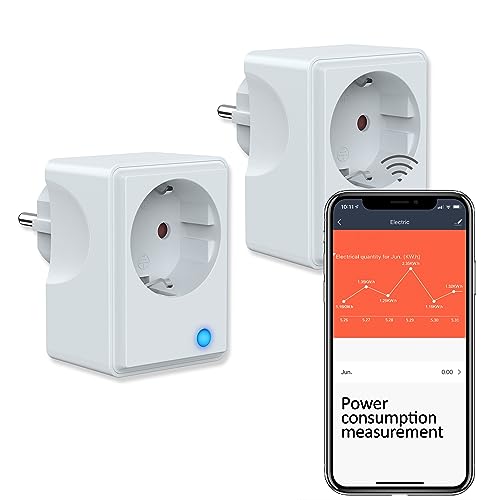 UCOMEN 16A Stromzähler Steckdose Wlan, Smarte Steckdose mit den Stromverbrauch,Fernsteuerung und Sprachsteuerung, Funktionieren mit Alexa, Google Home，Grau,Smart Life APP,2 pack von UCOMEN