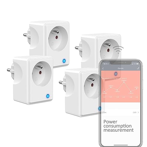 UCOMEN WLAN-Steckdose, Verbrauchsverfolgung, 16 A, Typ E, 3680 W, kompatibel mit Alexa, Google Home und Smart Life App, energiesparend, Sprachsteuerung, Weiß, 4 Stück von UCOMEN