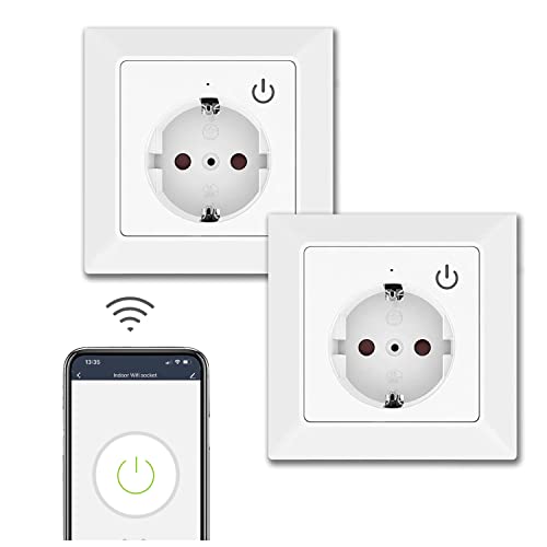 UCOMEN WLAN Smart Schuko Steckdose Unterputz, 16A Funksteckdose WiFi Schutzkontakt Wandsteckdose Kompatibel mit Alexa Echo und Google Home, APP Fernbedienung Sprachsteuerung Timerfunktion - 2er-Pack von UCOMEN