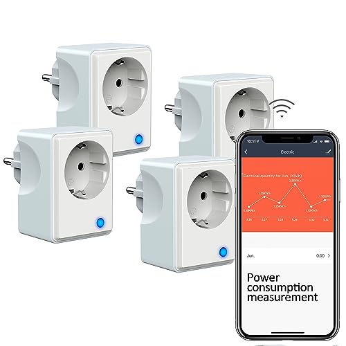 UCOMEN 16A Stromzähler Steckdose Wlan, Smarte Steckdose mit den Stromverbrauch,Fernsteuerung und Sprachsteuerung, Funktionieren mit Alexa, Google Home，Grau und Weiß,Smart Life APP,4 pack von UCOMEN