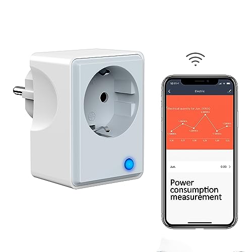 UCOMEN 16A Stromzähler Steckdose Wlan, Smarte Steckdose mit den Stromverbrauch,Fernsteuerung und Sprachsteuerung, Funktionieren mit Alexa, Google Home，Grau und weiß, Smart Life APP,1 pack von UCOMEN