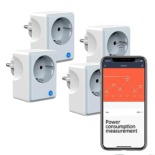 UCOMEN WLAN Steckdose misst den Stromverbrauch, mit Fernsteuerung und Sprachsteuerung, Funktionieren mit Alexa, Google Home，Smart Life APP, Grau und weiß,4 pack von UCOMEN