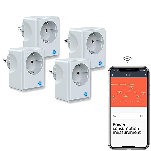 Wlan Steckdosen mit Strommessung, Smart Home Wlan Zeitschaltuhr und Stromzähler Steckdose Funktionieren mit Alexa und Google Home, Smart Life APP, 16A/3680W, Grau,4 Pack von UCOMEN