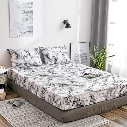 Nordic Mirco Fibre Marble Print Spannbettlaken Einzel Gummiband Doppelbett Bettwäsche Home Soft Bequemes Bettlaken von UCRHJJC