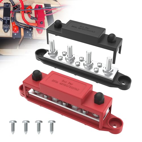 Aktualisierte Fassung Bus Bar 250A 12V Stromverteilungsblock mit 5/16" (M8) 4-Posts Klemmenblock mit Abdeckung für Automotive, Marine, Batteriesystem (Schwarz & Rot) von UCkasayfy