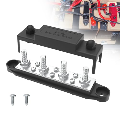 Aktualisierte Fassung Stromverteilungsblock 250A 12V Bus Bar mit 5/16" (M8) 4-Posts Klemmenblock mit Abdeckung für Automotive, Marine, Batteriesystem (Schwarz) von UCkasayfy