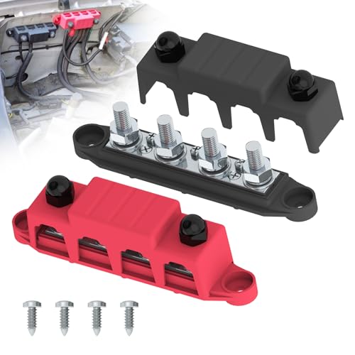 Bus Bar 250A 12V Stromverteilungsblock mit 3/8" (M10) 4-Posts Klemmenblock mit Abdeckung für Automotive, Marine, Batteriesystem (Schwarz & Rot) von UCkasayfy