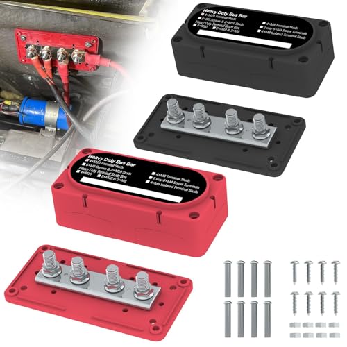 Schwerlastbereich Bus Bar 300A 12V Stromverteilungsblock mit 3/8" (M10) 4-Posts Klemmenblock mit Abdeckung für Automotive, Marine, Batteriesystem (Schwarz & Rot) von UCkasayfy