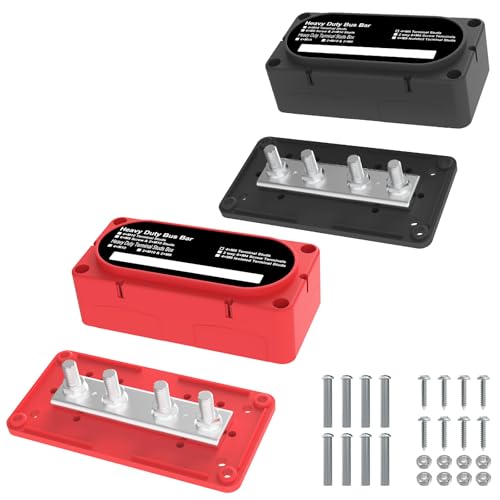 Schwerlastbereich Bus Bar 300A 12V Stromverteilungsblock mit 5/16" (M8) 4-Posts Klemmenblock mit Abdeckung für Automotive, Marine, Batteriesystem (Schwarz & Rot) von UCkasayfy