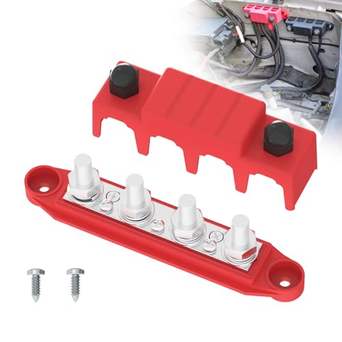 UCkasayfy Bus Bar 250A 12V Stromverteilungsblock mit 3/8" (M10) 4-Posts Klemmenblock mit Abdeckung für Automotive, Marine, Batteriesystem (Rot) von UCkasayfy