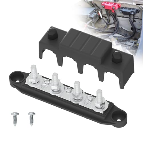 UCkasayfy Bus Bar 250A 12V Stromverteilungsblock mit 5/16" (M8) 4-Posts Klemmenblock mit Abdeckung für Automotive, Marine, Batteriesystem (Schwarz) von UCkasayfy
