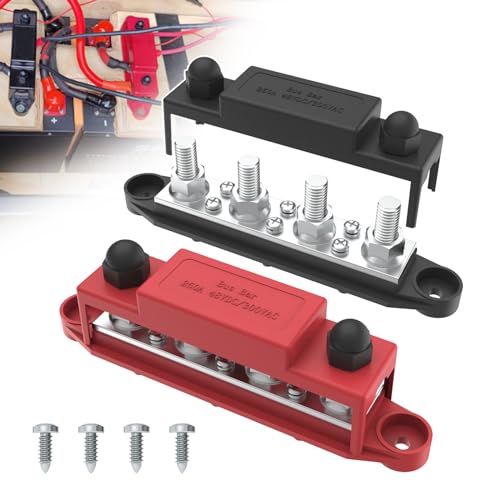 Verbessert Bus Bar 250A 12V Stromverteilungsblock mit 3/8" (M10) 4-Posts Klemmenblock mit Abdeckung für Automotive, Marine, Batteriesystem (Schwarz & Rot) von UCkasayfy