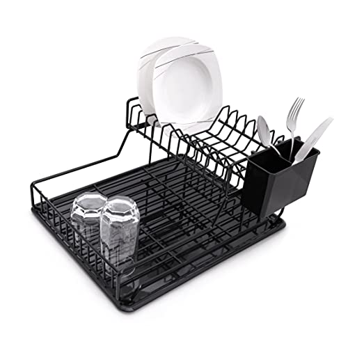 2 Stufiges Abtropfgestell mit Abtropfschale PVC beschichtet und rostfrei - Geschirrabtropfgestell mit Abtropfschale, Besteckhalter, Tellerhalter - Geschirr Abtropfständer Dish Drying Rack von UD UNIQ DEALZ