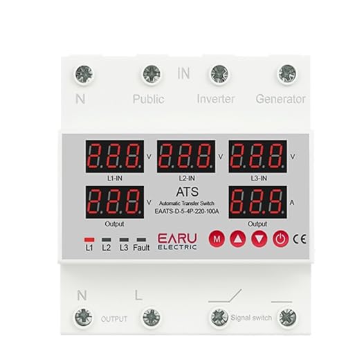 63A 100A 3 Phase 3P+N Over Under Voltage Protector ATS Automatic Transfer Switch Phase Selector Uninterrupted Power Over Current(5 Displays,63A) von UDAMX
