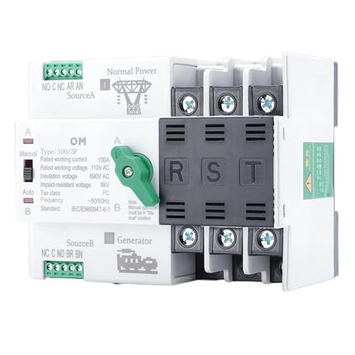 Dual Power Automatic Transfer Switch Rail 2P 3P 4P ATS 110v Electrical Selector Switches Uninterrupted Power 63A 100A 50/60HZ(2P,100A) von UDAMX