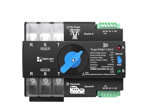 Rail 3 phase 2P3P4P 63A 100A 125A 110V Dual Power Automatic Transfer Electrical Selector Switch Uninterrupted TOQ7(4P L N 110V-120V,125A) von UDAMX