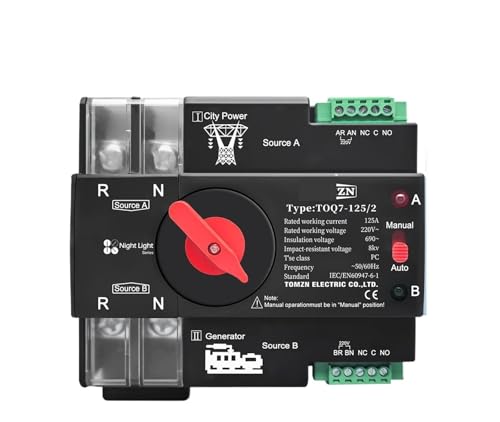 Rail 3 phase 2P3P4P 63A 100A 125A 230V Dual Power Transfer Electrical Selector Switch Uninterrupted ATS(2P L N 220V-230V,100A) von UDAMX