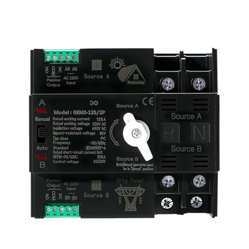 Rail ATS Inverter Dual Power Automatic Transfer Selector Switches Uninterrupted Power 2P 4P AC 110V AC 230V 125A(3P,AC230V) von UDAMX