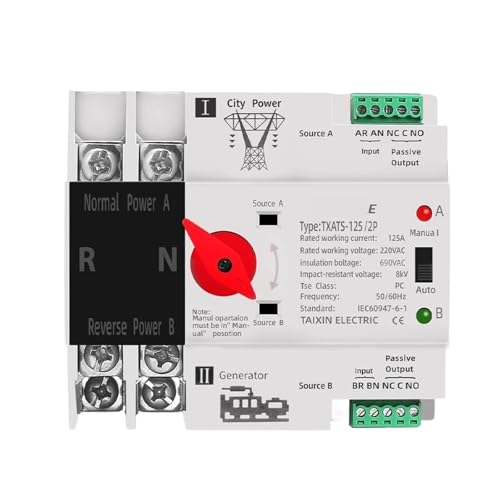 Single Phase Din Rail ATS 220V Dual Power Transfer Electrical Selector Switches Uninterrupted Power 2P 63A 100A 125A(100A) von UDAMX