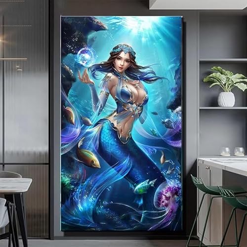 Diamond Painting Cartoon-Meerjungfrau ,5D Diamond Painting Groß 30x60cm, Diamant Painting Bilder Erwachsene Malen nach Zahlen DIY Diamant malerei Voll Round bohrer Set, daiment Painting, Deko, Gifts von UDERUI