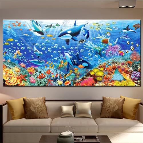 Diamond Painting Delfine Unterwasserwelt Diamant Painting Bilder Erwachsene Groß Diamant malerei Set Full Round Strass Stickerei Kreuzstich Diamond Art Kunst Deko Wohnzimmer Schlafzimmer Wand 40x100cm von UDERUI