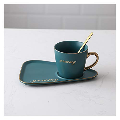 Kaffeetassen Set,Kaffee Tassen Sets Keramik Büro-Kaffeetasse mit Untertasse Set Milch-Tee Tassen Geburtstags-Paare Geschenke Freunde Tasse mit Löffel Gift Box (Color : Green golden handle) von UDERUI