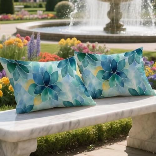 Outdoor Kissen Wetterfest Anlage Rechteck Kissenbezug 60x80cm 2er set Samt Dekorativ Pillowcase Blatt Doppelseitiger Druck Sofakissen Zierkissen für Garten Patio Frühling Fall Deko Lendenkissen LY-169 von UDERUI