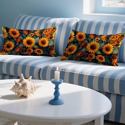 Outdoor Kissen Wetterfest Sonnenblume Rechteck Kissenbezug 60x80cm 2er set Samt Dekorativ Pillowcase Blume Doppelseitiger Druck Sofakissen Zierkissen für Garten Frühling Fall Deko Lendenkissen LY-175 von UDERUI