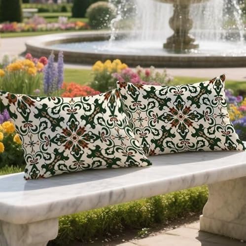 Outdoor Kissen Wetterfest Streifen Rechteck Kissenbezug 40x80cm 2er set Samt Dekorativ Pillowcase Mandala Doppelseitiger Druck Sofakissen Zierkissen für Garten Frühling Fall Deko Lendenkissen LY-173 von UDERUI