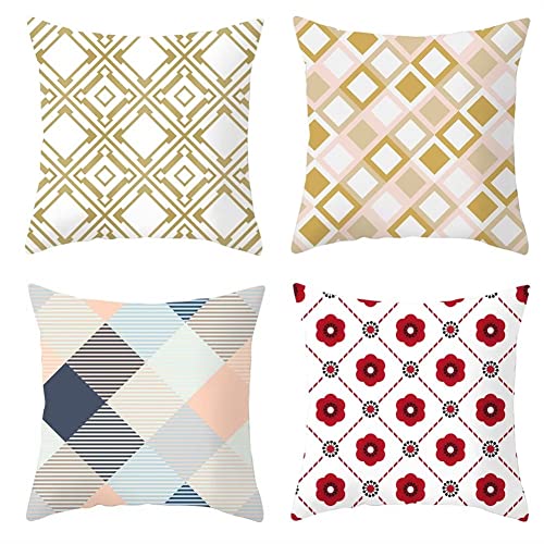 UDERUI Kariert Kissenbezüge 35 x 35 cm 4er Set Kissenbezüge Wasserdicht Leinen Dekokissen Doppelseitig Quadratische Kissenbezug für den Außenbereich Terrasse Garten Bank Wohnzimmer Sofa Dekor A78 von UDERUI