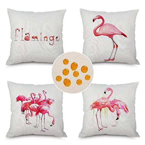 Wasserdicht Outdoor Kissen Weißer Flamingo Kissenbezug 30x30cm 4er Set Sofakissen Quadratischer Kissenhülle Doppelseitig Dekorative Kissenbezüge, für Terrasse Garten Bank Wohnzimmer Zierkissen J84 von UDERUI