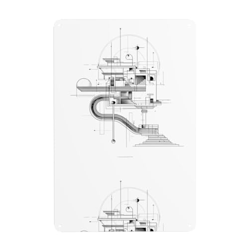 UDFKGLP Dekoratives Gemälde aus Zinn, abstraktes Architekturmuster, 20,3 x 30,5 cm, aus Weißblech, verschleißfest und langlebig von UDFKGLP