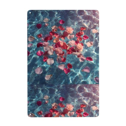 UDFKGLP Dekoratives Gemälde mit Rosenblüten im Pool, 20,3 x 30,5 cm, aus Weißblech, verschleißfest und langlebig von UDFKGLP