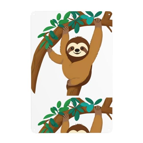 UDFKGLP Faultier klettert einen Baum Muster Zinn dekoratives Gemälde 20,3 x 30,5 cm aus Weißblech, verschleißfest und langlebig von UDFKGLP